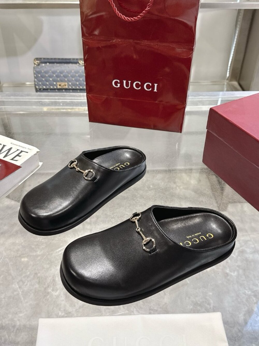 GUCCI Black Leather Horsebit Loafer Mules Slides Slippers - Picture 3 of 8